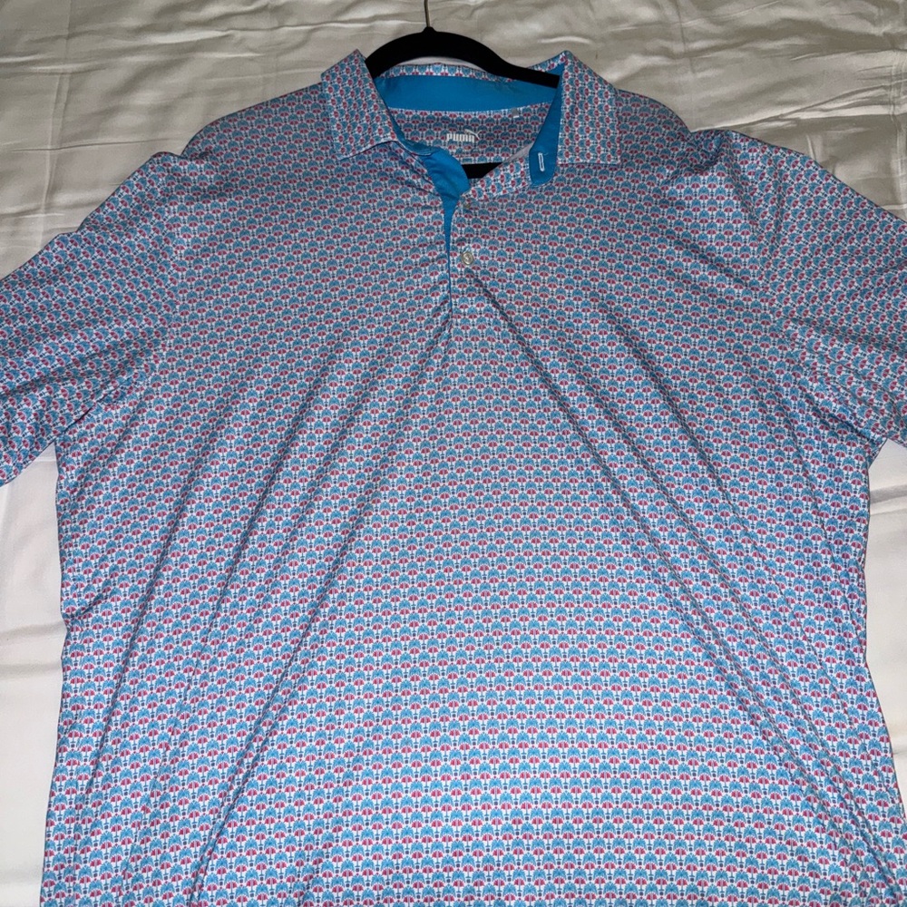 Men's Puma Blue/Pink Patterned Polo Shirt